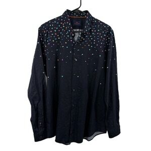 Simon Carter Dress Shirt Mens 42 Black Slim Fit Button Up Shirt Planets Colorful